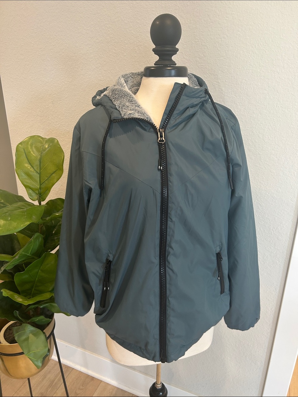 Free Country Teal Hooded Jacket with Sherpa Lining